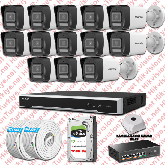 Hikvision 13 İp Kameralı 4mp Hibrit Colorvu Kamera Seti